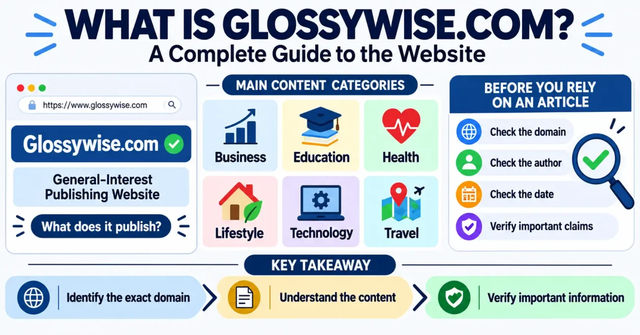 What is Glossywise.com showing its categories and content verification tips