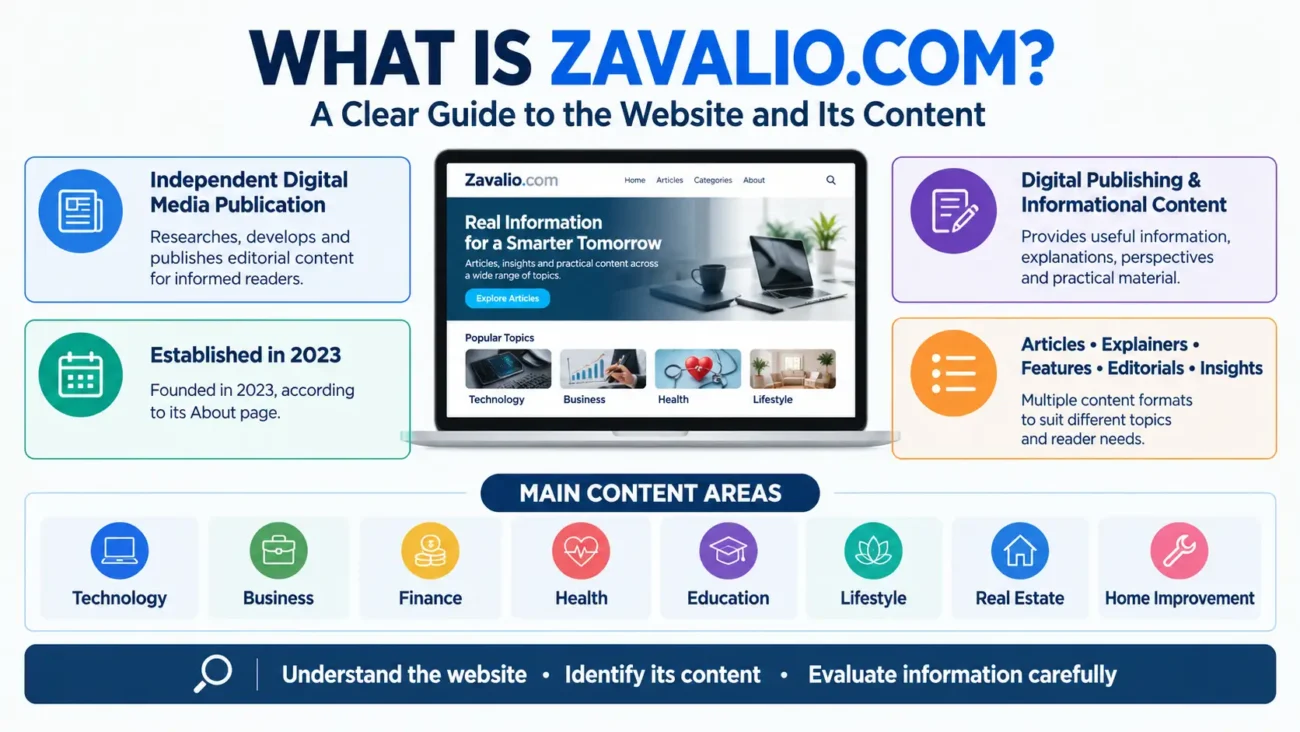 What is Zavalio com complete guide showing its digital publication, content topics, and information verification