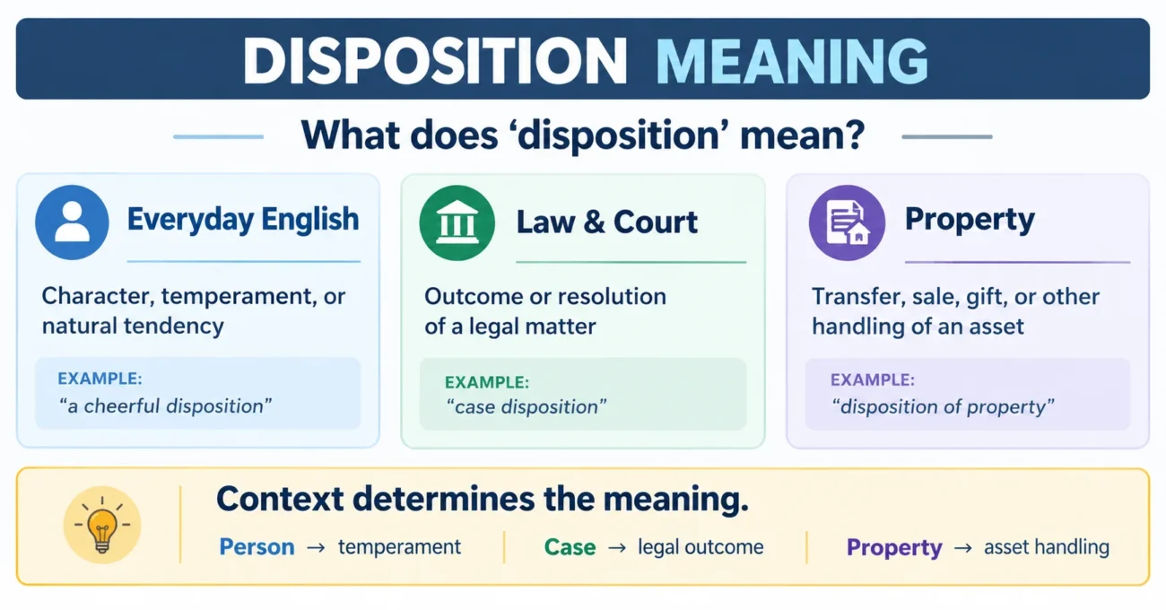 Disposition meaning in everyday English, law, court, and property contexts