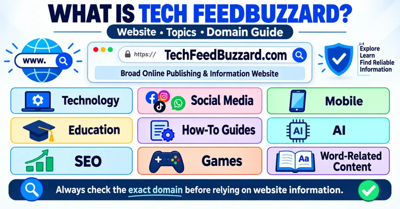 Tech FeedBuzzard website, topics, and domain guide infographic