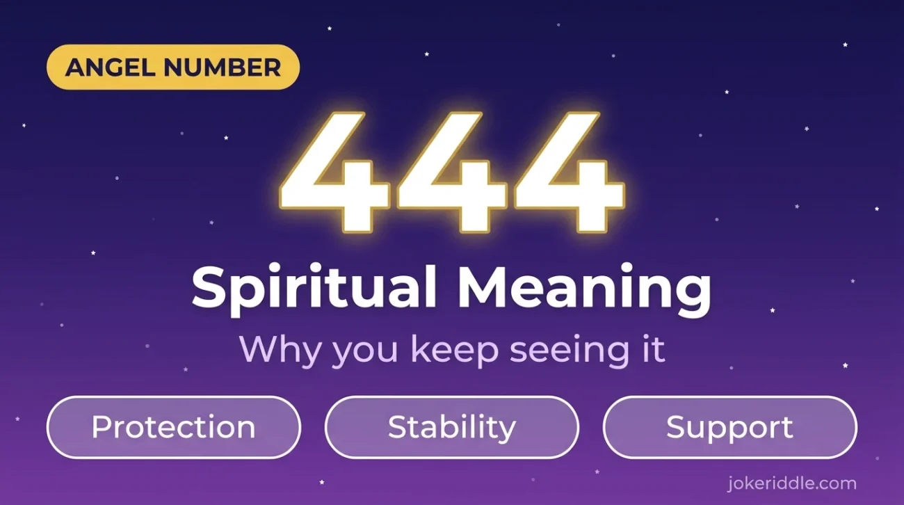 444 spiritual meaning graphic with the number 444 and the words protection, stability, and support