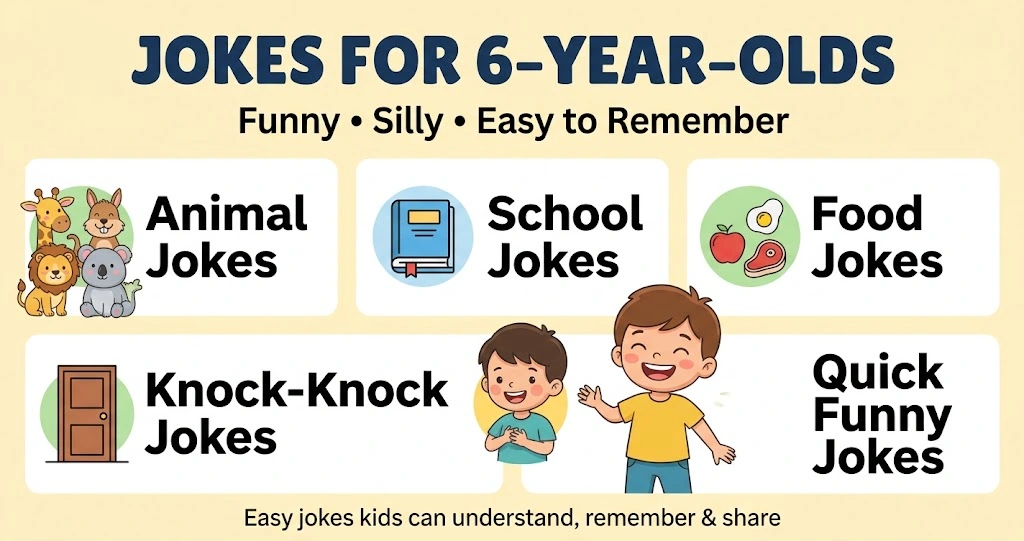 Jokes for 6-year-olds including funny animal, school, food and knock-knock jokes