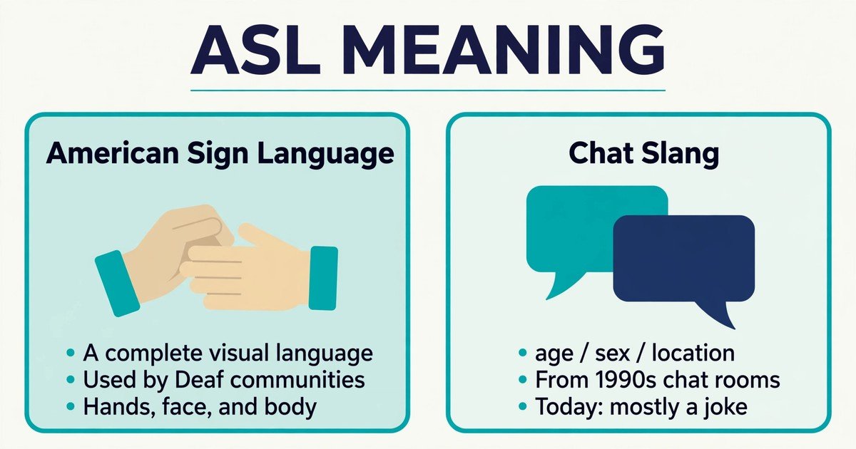 ASL meaning explained with its two senses: American Sign Language and the chat slang age, sex, location