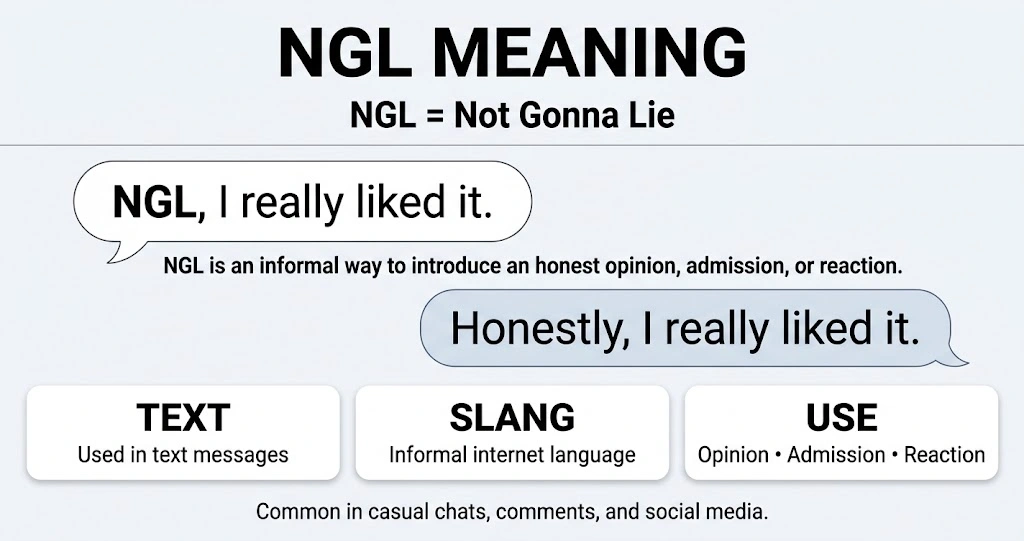 NGL meaning in text and slang, showing NGL means not gonna lie