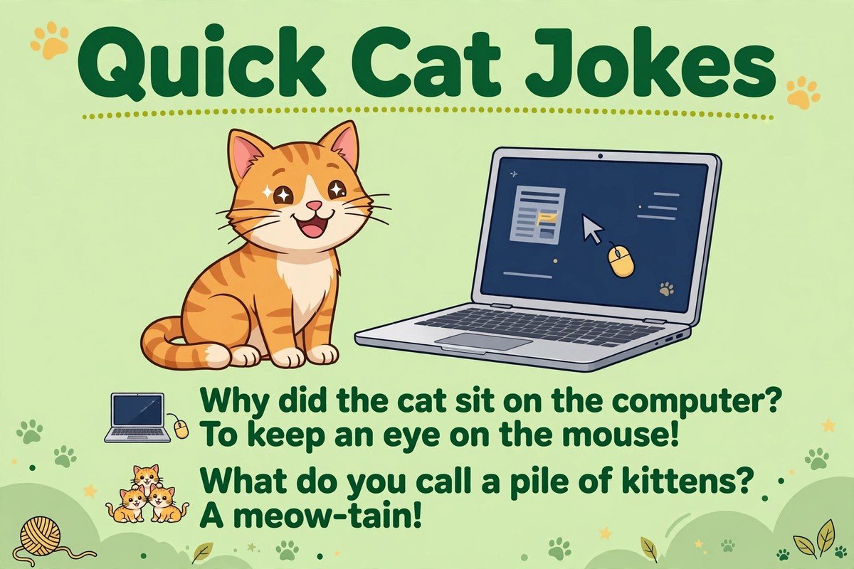 Quick Cat Jokes One-Liners Quick one-liner jokes about cats for kids and adults