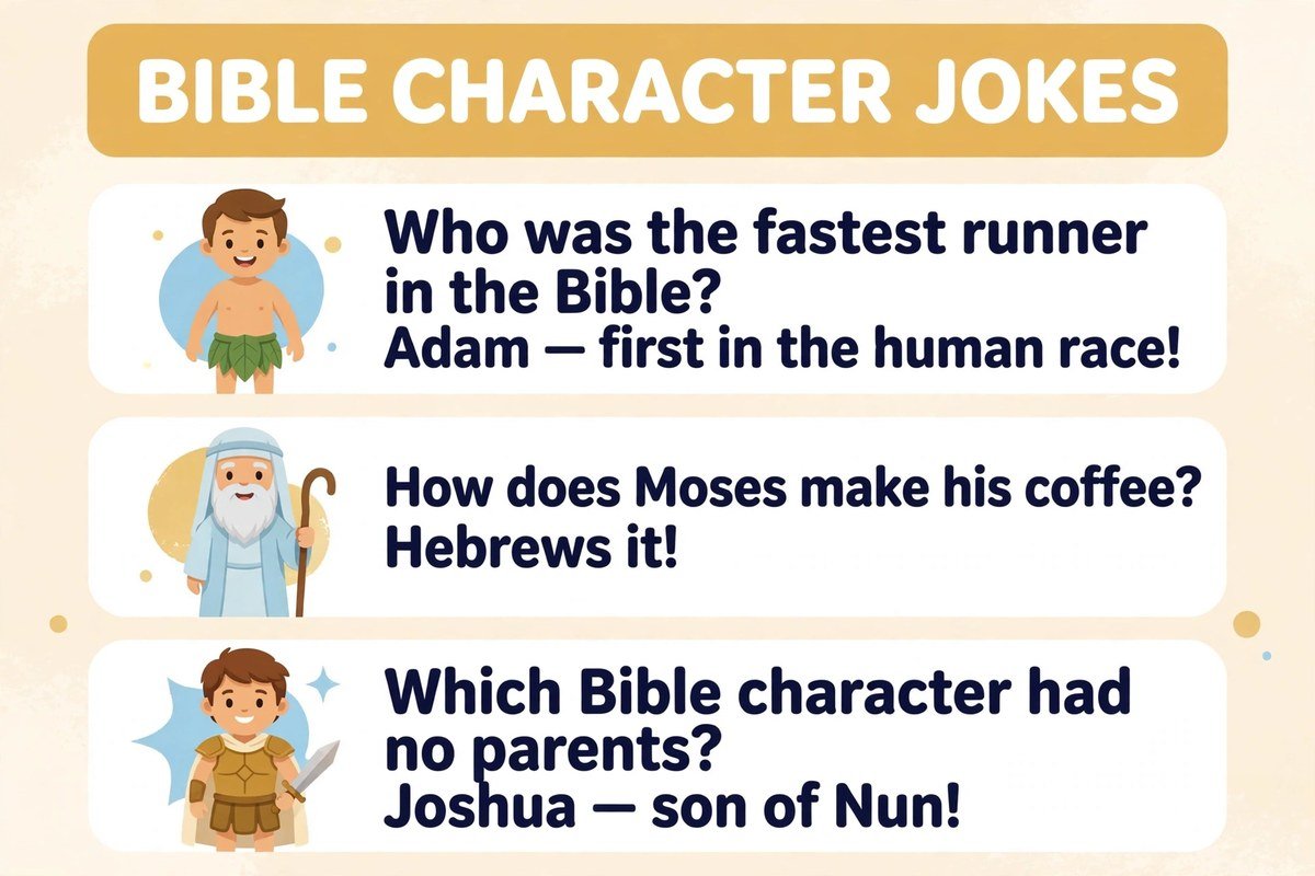 Bible character jokes with Adam, Noah and Moses puns for Sunday school classes