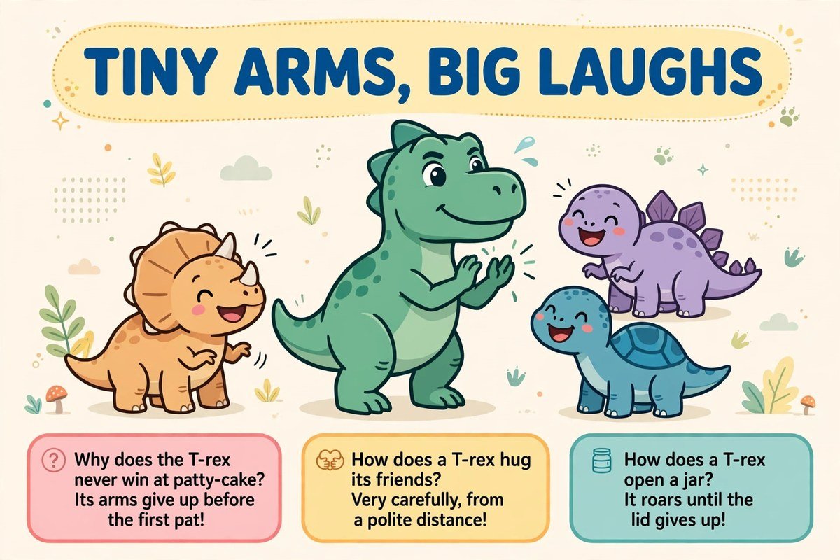 T-rex dinosaur jokes about tiny arms, hugs and jam jars