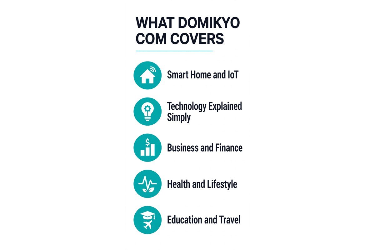 What domikyo com covers - smart home and IoT, technology, business and finance, health and lifestyle, education and travel