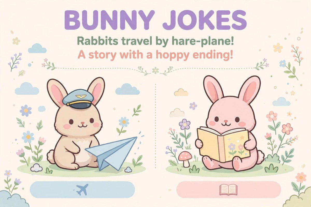 Bunny Easter jokes with a rabbit that travels by hare-plane and a hoppy ending story