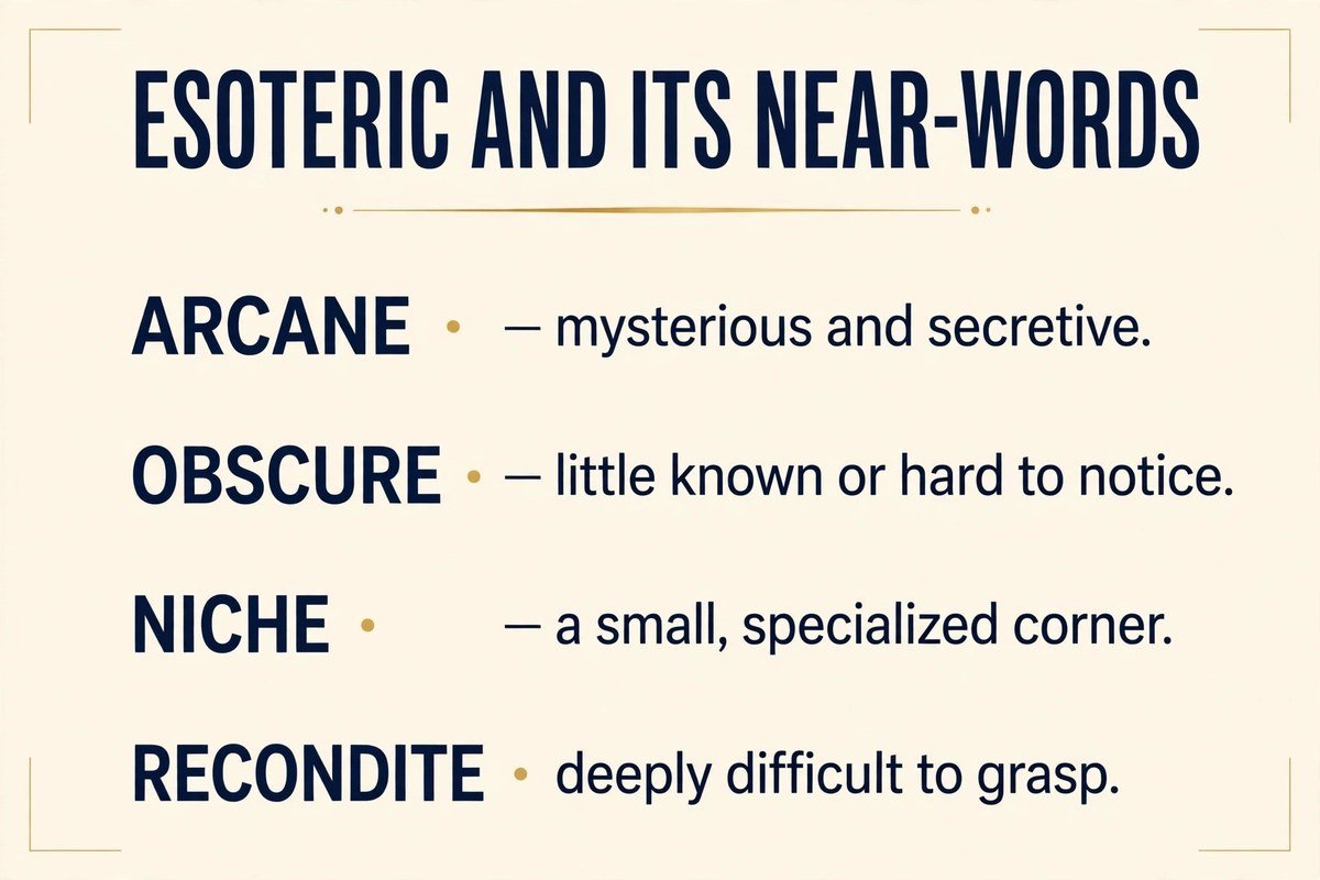 Esoteric near-words chart: arcane, obscure, niche and recondite with short definitions