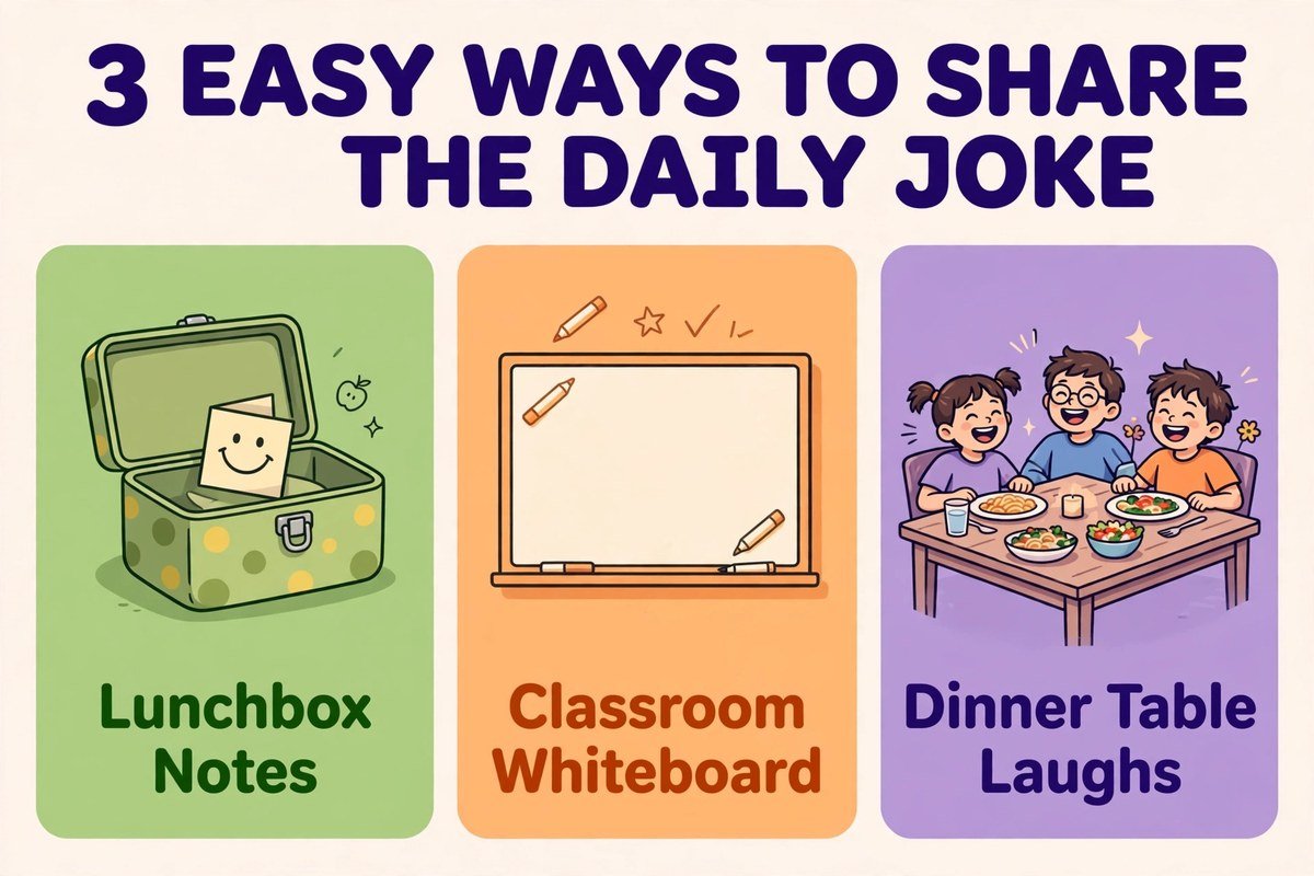 3 Easy Ways to Share the Daily Joke Three easy ways to share the daily joke: lunchbox notes, classroom whiteboard, and dinner table laughs