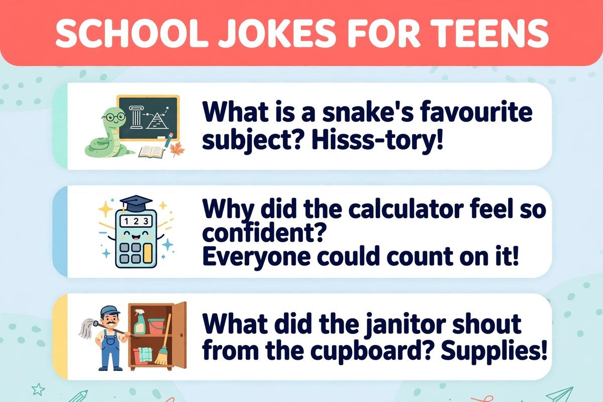School jokes for teens with classroom, locker and lunch queue laughs for students