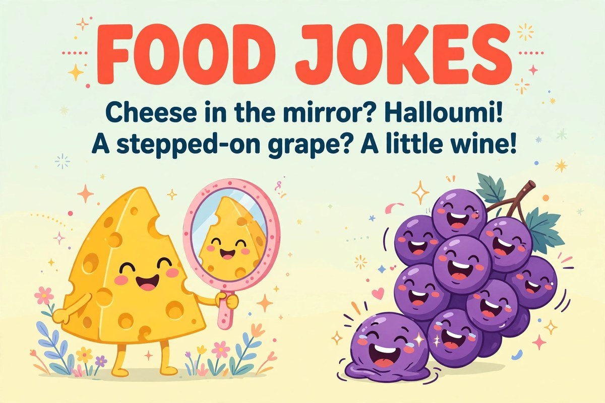 Food jokes in Laffy Taffy style with a cheese mirror joke and a grape joke