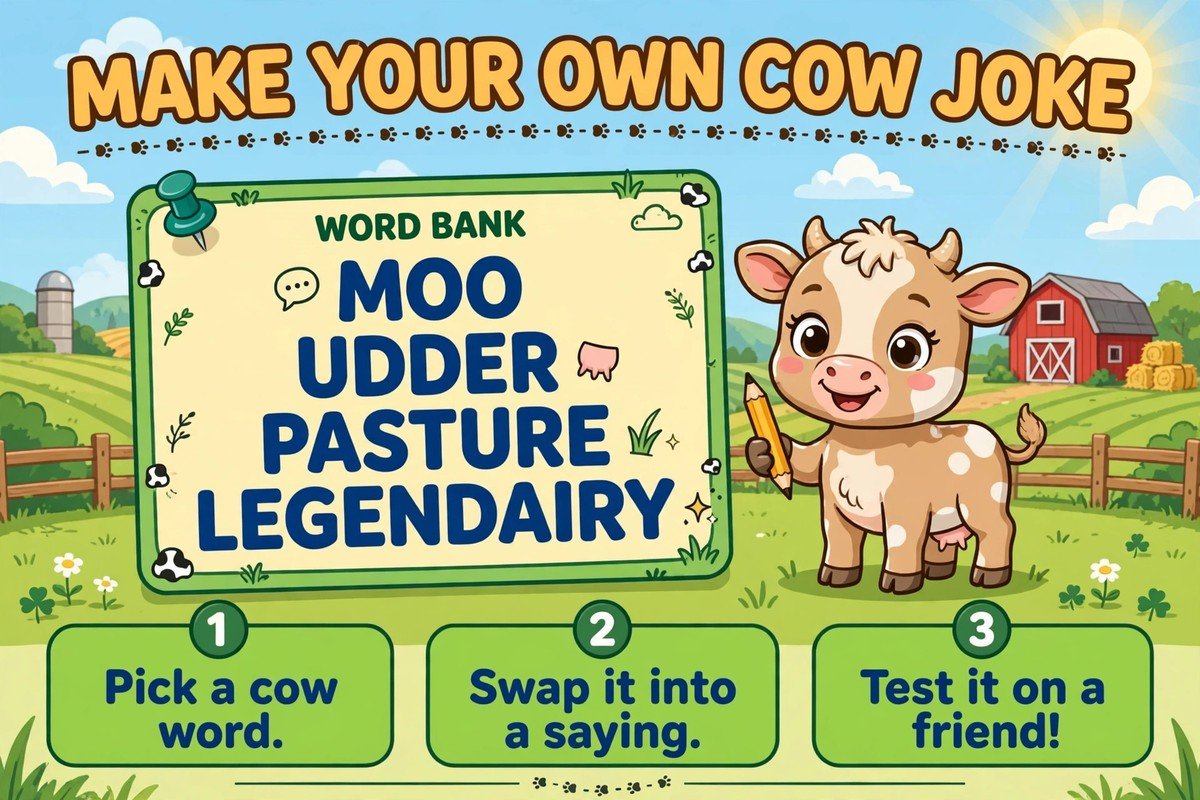 Make your own cow jokes with a farm word bank: moo, udder, pasture and legendairy