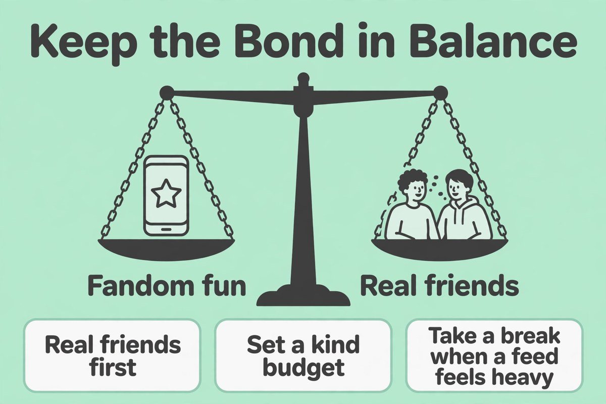 Healthy balance tips for a parasocial bond: real friends first, kind budgets, and screen breaks