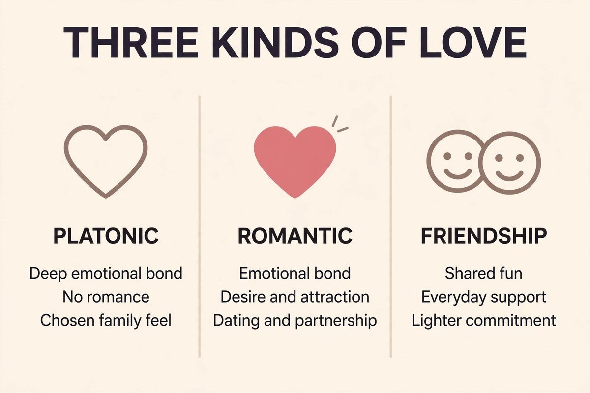 Comparison chart of platonic love, romantic love, and ordinary friendship