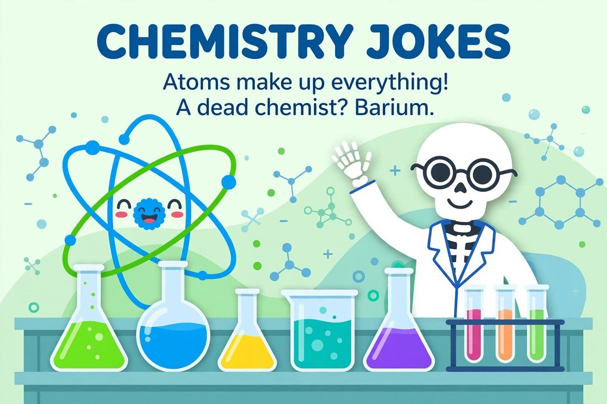 Chemistry science jokes with an atom joke and a dead chemist barium joke
