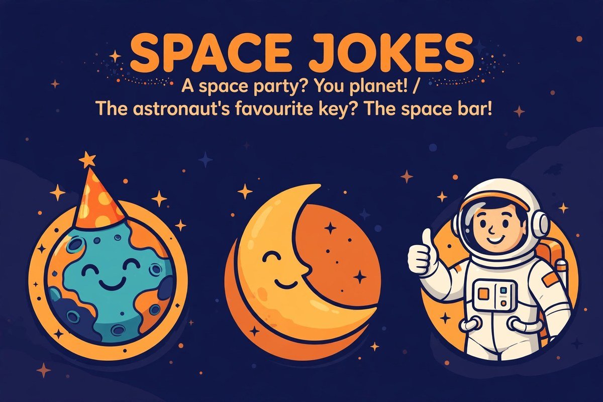 Space science jokes with a planet party joke and an astronaut space bar joke