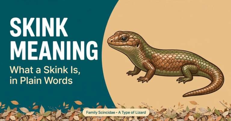 Skink meaning explained with an illustrated skink lizard showing its smooth shiny scales and short legs
