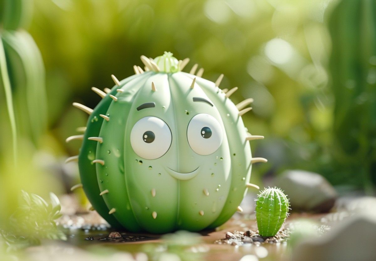 Funny cartoon cactus smiling with cute expression