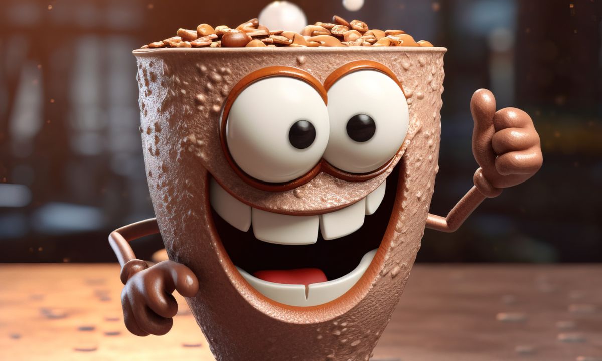 Funny cartoon cup character smiling with thumbs up